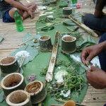 Eating out of the bamboo dishes